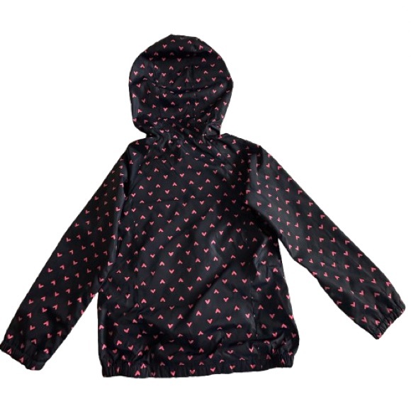 OshKosh B'gosh Girl' 6 Navy & Pink Hearts Hooded Zip UP Windbreaker Rain Jacket - Picture 3 of 14